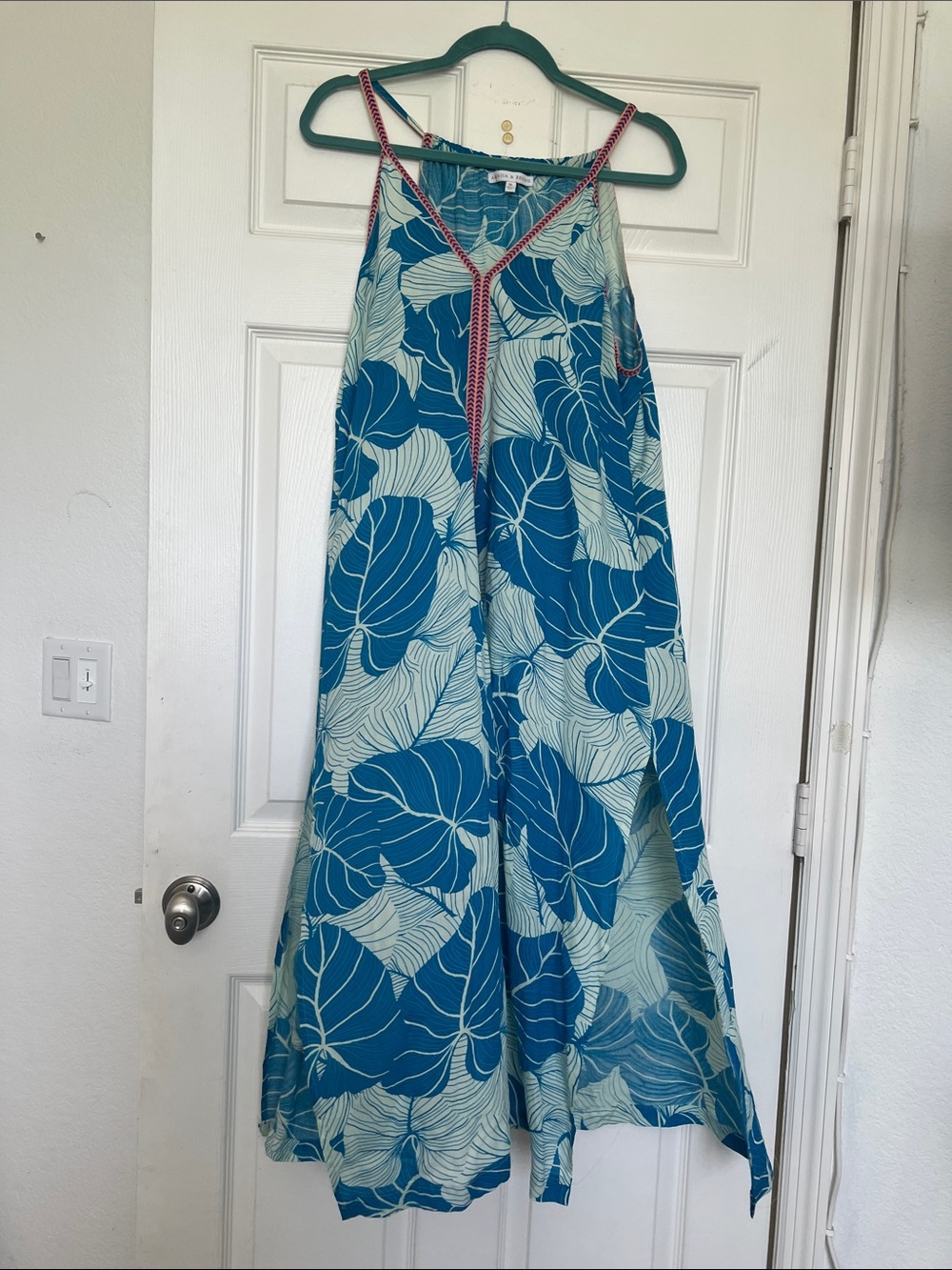 Women Swim Coverup Dress - Teal Leaf Print